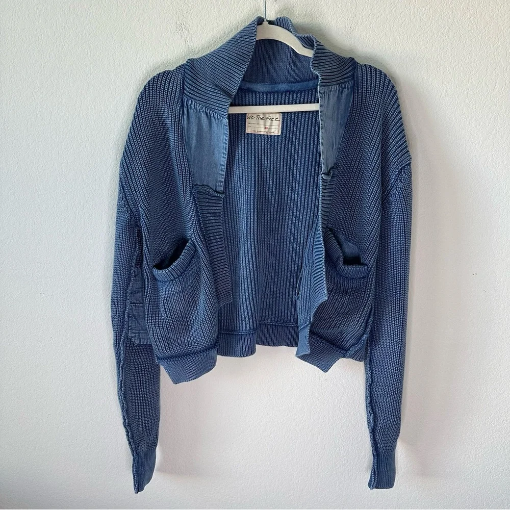Free People Worn Thru Surplus Cardi Sparkling Blue SZ XS - Picture 2 of 7